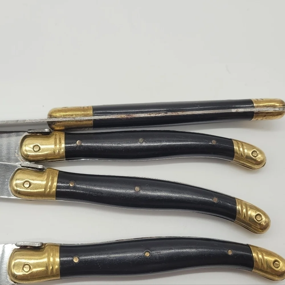La Guiole Sabatier The Bee Black GOLD Serrated Steak Knives Set Of 5 - Vintage‌